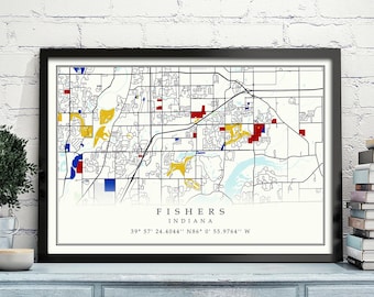 Fishers Indiana Map Fishers Indiana Contemporary map Poster Fishers Gift Art Print CANVAS Fishers Poster Fishers map housewarming gift