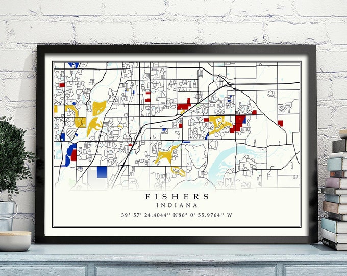 Fishers Indiana Map Fishers Indiana Contemporary map Poster Fishers Gift Art Print CANVAS Fishers Poster Fishers map housewarming gift