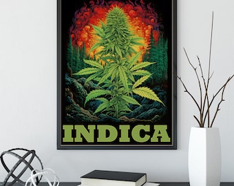 Colorful Indica Speakeasy Marijuana poster Cannabis Dispensary Mary jane Poster Hippie Fine Art Print - Stoner gift ideas hipster wall decor