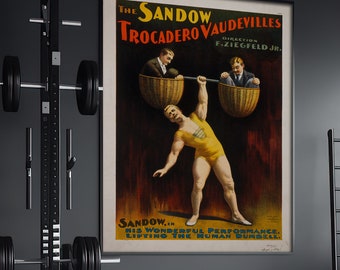 Sandow Strongman Poster 1894 – Vintage Gym Wall Art, Weightlifting Print, Workout Room Decor, Fitness Gift for Him, Home Gym Poster