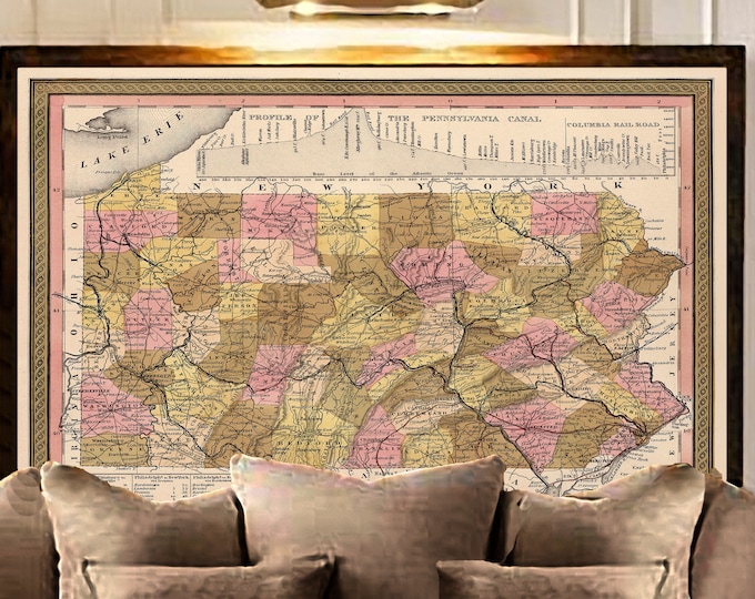 1849 map of Pennsylvania Poster Vintage Pennsylvania map Pennsylvania Housewarming Gift Pennsylvania Map Art decorative Map