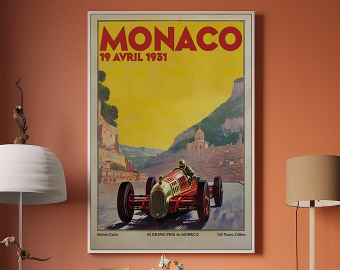 Vintage f1 racing Monaco 1931 Grand Prix Poster, Race Car Print, Race Fan Gift, Executive Office decor , Wall Decor, f1 gift idea