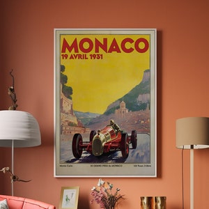 affiche vintage du Grand Prix de Monaco 1931 de course f1, impression de voiture de course, cadeau de fan de course, décoration de bureau de direction, décoration murale, idée cadeau f1