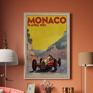 Vintage f1 racing Monaco 1931 Grand Prix Poster, Race Car Print, Race Fan Gift, Executive Office decor , Wall Decor, f1 gift idea