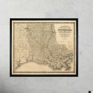 Vintage Louisiana Map Old Louisiana Map Historic Map Antique Restoration Style Map Wall Map Home Decor housewarming Gift Idea