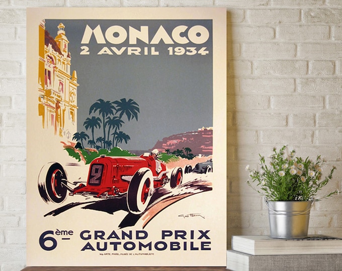 1934 Monaco Grand Prix Poster, Race Fan Gift, Fine Art Print, Formula 1 racing poster print, Wall Decor