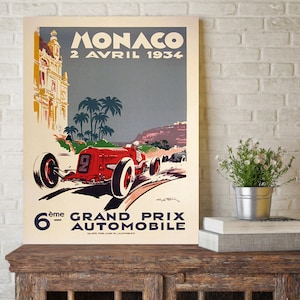 Affiche du Grand Prix de Monaco 1934, cadeau de fan de course, impression d’art, impression d’affiche de course de Formule 1, décoration murale