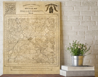 Dallas County Map affiche imprimer l’art mural du Texas (fr) Cadeau du Texas (fr) Vieille carte Texas décor pour le bureau à domicile 1886 Texas décoration Idée