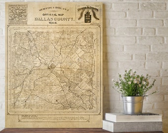 Dallas County Map poster print Texas wall art | Texas gift | Old map Texas decor for home office 1886 Texas decorating Idea