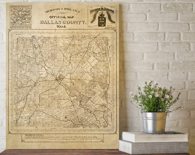Dallas County Map poster print Texas wall art | Texas gift | Old map Texas decor for home office 1886 Texas decorating Idea