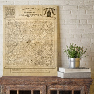 Impressão do poster do mapa do condado de Dallas Arte da parede de Texas | Presente do Texas | Mapa antigo de decoração do Texas para home office 1886 Idéia de decoração do Texas