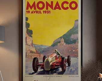 Vintage Monaco 1931 F1 Racing Poster – Grand Prix Wall Art, Executive Office Decor, Race Car Gift Idea