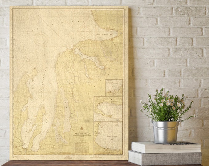 Grand Traverse Bay to Little Traverse Bay - 1957 Lake Michigan - Michigan - Nautical Map Reprint - Harbors Great Lakes gift Largest SIZES