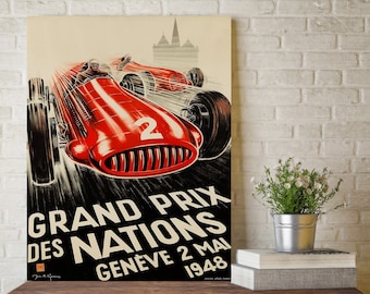 1948 Vintage Monaco Grand Prix Poster, Race Fan Gift Bold Fine Art Print, Formula 1 racing poster print, Garage Car mechanic Wall Decor Idea