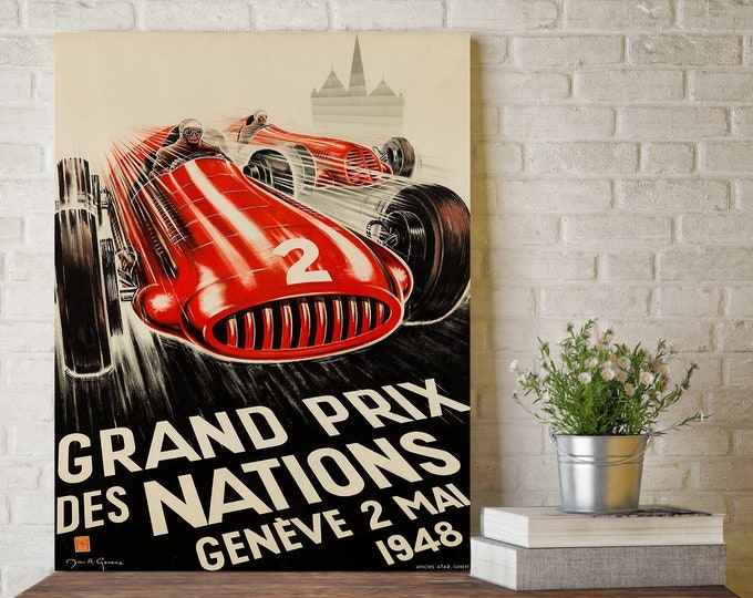 1948 Vintage Monaco Grand Prix Poster, Race Fan Gift Bold Fine Art Print, Formula 1 racing poster print, Garage Car mechanic Wall Decor Idea