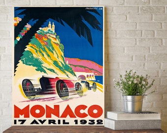 1932 Monaco Grand Prix Poster, Race Fan Gift, Fine Art Print, Formula 1 racing poster print, Wall Decor
