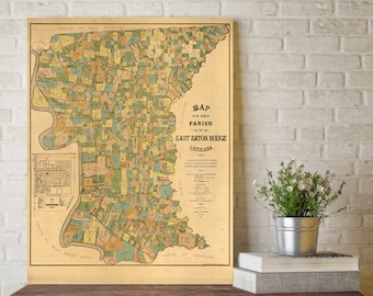 Baton Rouge map print poster  1895 Map of baton rouge  Louisiana home decor  wedding or graduation gift idea