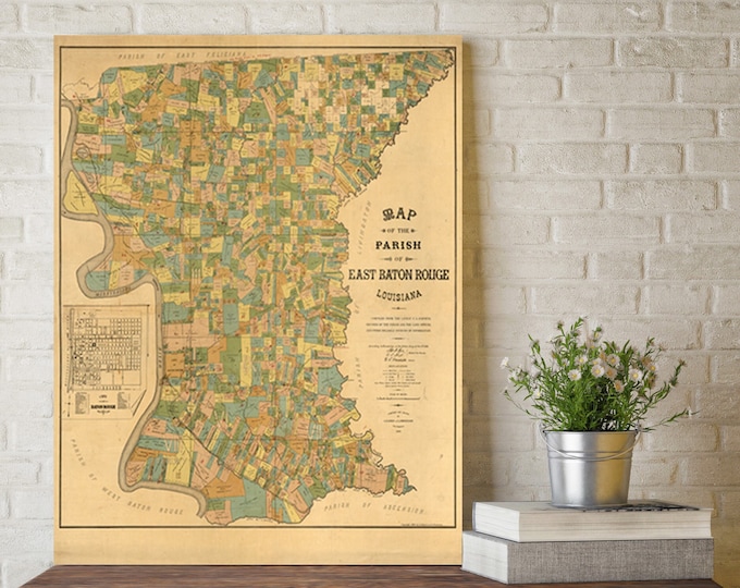 Baton Rouge map print poster  1895 Map of baton rouge  Louisiana home decor  wedding or graduation gift idea