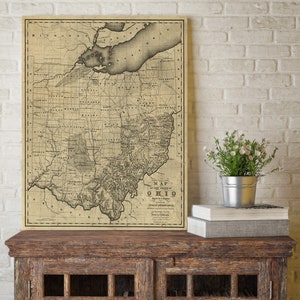 Mapa antigo de Ohio - Reprodução fina do mapa de Ohio - Mapa de parede de Ohio em estilo vintage