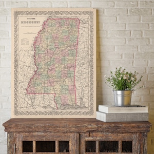Mississippi map - Vintage map of Mississippi Fine Art Print gift