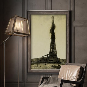 old oil well Photo drill drilling rig derrick gushing oil field sepia tone photo wall home decor Texas oil gusher Photo Vintage Photograph