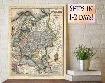 1844 Russland (Russia) Map, Historic Old Map of Russian Empire antique style print Fine Art poster wall map print Expat Map lover gift Idea