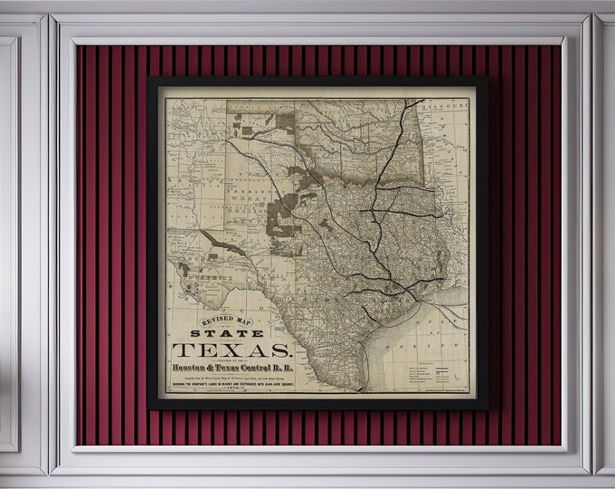 1876 Old Texas Map Vintage Historical Wall map Antique Restoration Style Map Texas state Map Texas Map Texas Wall Art Fine Housewarming gift