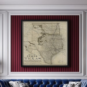 1876 Old Texas Map Vintage Historical Wall map Antique Restoration Style Map Texas state Map Texas Map Texas Wall Art Fine Housewarming gift