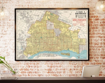 Vintage Map of detroit Detroit map 1919 Old map of Detroit MI Antique motor city Map Style Map wall art housewarming gift wall decor map art