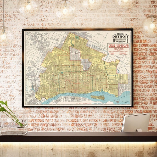 Vintage Map of detroit Detroit map 1919 Old map of Detroit MI Antique motor city Map Style Map wall art housewarming gift wall decor map art