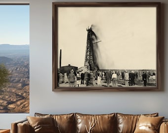 Vintage oil well photo, Oil derrick Print, oil industry art, sepia tone drilling oil rig photo old Photograph Petroleum Engineer gift idea