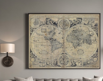 World Map Historic Old World Map 1626 Old Antique BOHO map Decor Style World Map Fine Art Print Large Old world Wall map home gift