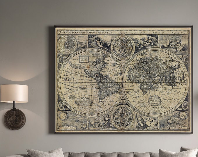 World Map Historic Old World Map 1626 Old Antique BOHO map Decor Style World Map Fine Art Print Large Old world Wall map home gift