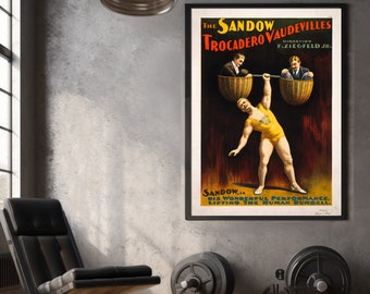 Gym Poster Vintage 1894 Sandow strongman Theater Act Poster Workout room art Fine Art Print Fitness Home gym Wall Decor Exercise room