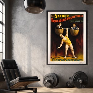 Gym Poster Vintage 1894 Sandow strongman Theater Act Poster Workout room art Fine Art Print Fitness Home gym Wall Decor Exercise room