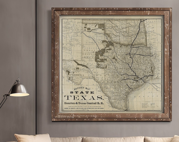 Old Map of Texas 1876 Vintage Historical Wall map Antique Map decor Style Map Texas state Map Texas Map Texas Wall Art Housewarming Gift