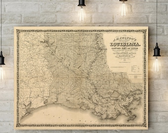 Louisiana map Print 1863,Large, old map of Louisiana, Louisiana map art, Louisiana poster, Louisiana gift idea, map sizes up to 5ft x 6ft