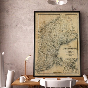 1885 vintage New England Carte Antique Wall Decor Old Map of New England Fine Art Print Perfect Housepay Gift for Realtors or Father’s Day