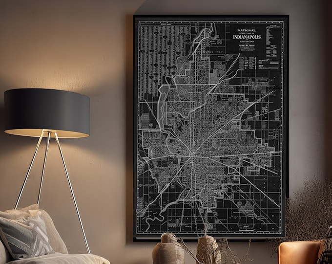 Old Indianapolis Map 1921 map of indianapolis Antique Restoration Style Black Indianapolis art Street Map Fine Print Indy Wall art Decor