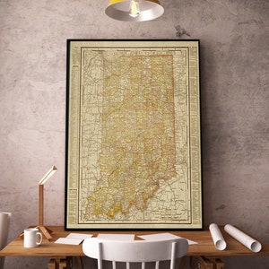 Old Indiana Map Art Print 1901 Map Of Indiana, Indiana Wall Map, Map Decor