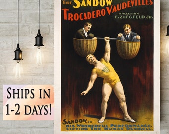 Vintage Strongman Poster 1894 Sandow Theater Act Poster Workout room art Fine Art Print Fitness Home gym Wall Decor Exercise room