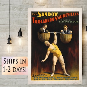 Vintage Strongman Poster 1894 Sandow Theater Act Poster Workout room art Fine Art Print Fitness Home gym Wall Decor Exercise room