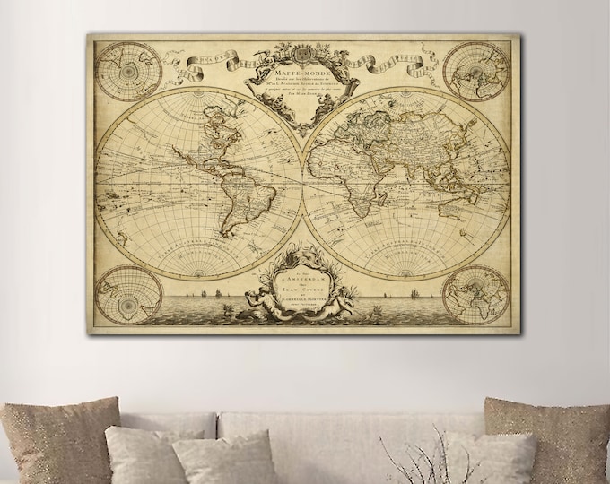 Giant Historic World Map 1720 Old Antique Style World Map Fine Art Print Old world map Wall Map Decor Housewarming gift