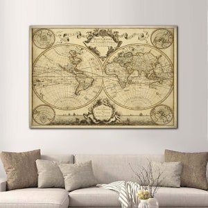 Riesige historische Weltkarte 1720 Alte Antike Stil Weltkarte Fine Art Print Alte Weltkarte Wandkarte Dekor Wohndekoration Geschenk