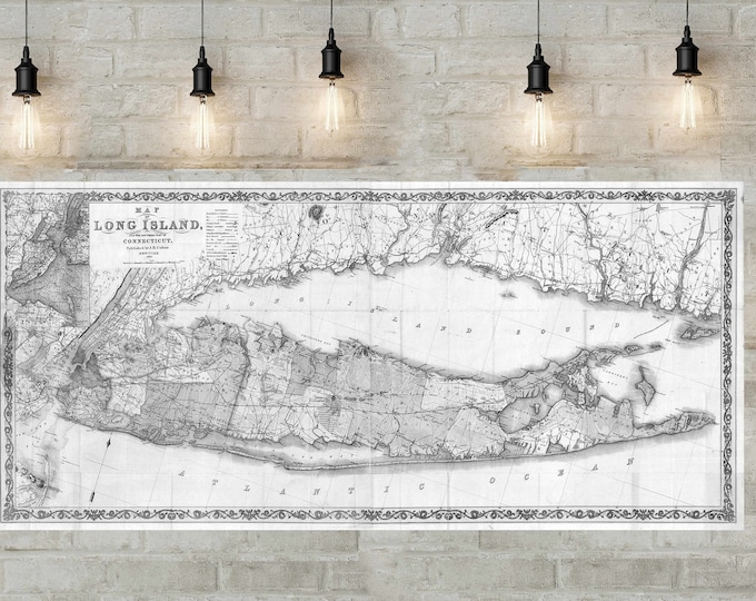 Print of Vintage Long Island Map, Antique Nautical Line Chart Blueprint of New York, long island wall art, gift map of long island