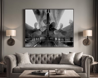 Titanic Photo industrial wall art Steampunk Photo RMS old Titanic Propeller Poster Black & White Ship Steamship Vintage Titanic  art print