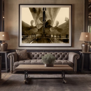 Titanic Photo industrial wall art Steampunk Photo old Titanic Propeller Poster Black & White Ship Steamship Vintage Nautical decor art print