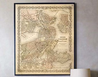 Map of Boston 1886 Boston Map Vintage Boston Map Boston Poster Old Style Boston maps Wall Map decor new home housewarming gift map art