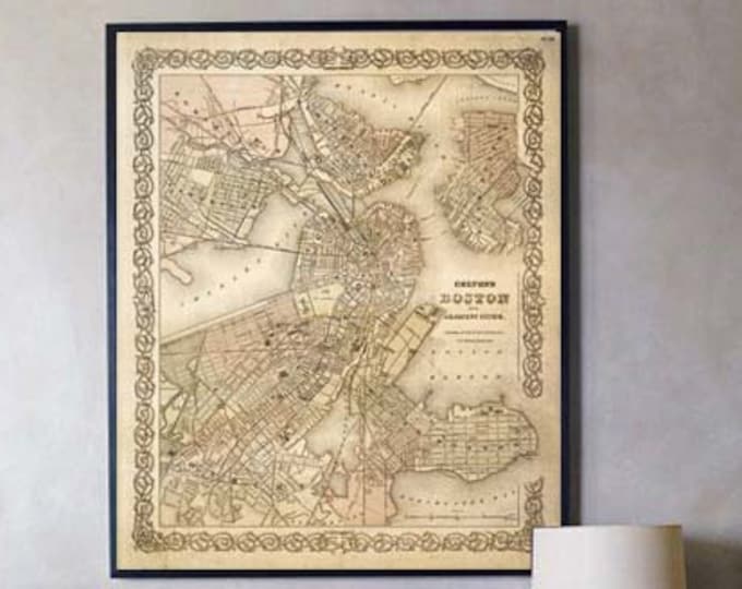 Map of Boston 1886 Boston Map Vintage Boston Map Boston Poster Old Style Boston maps Wall Map decor new home housewarming gift map art