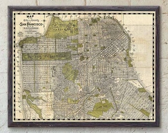 Vintage San Francisco Map Print - San Francisco City Map Art - San Francisco Art San Francisco Poster, California Map of San Francisco Decor